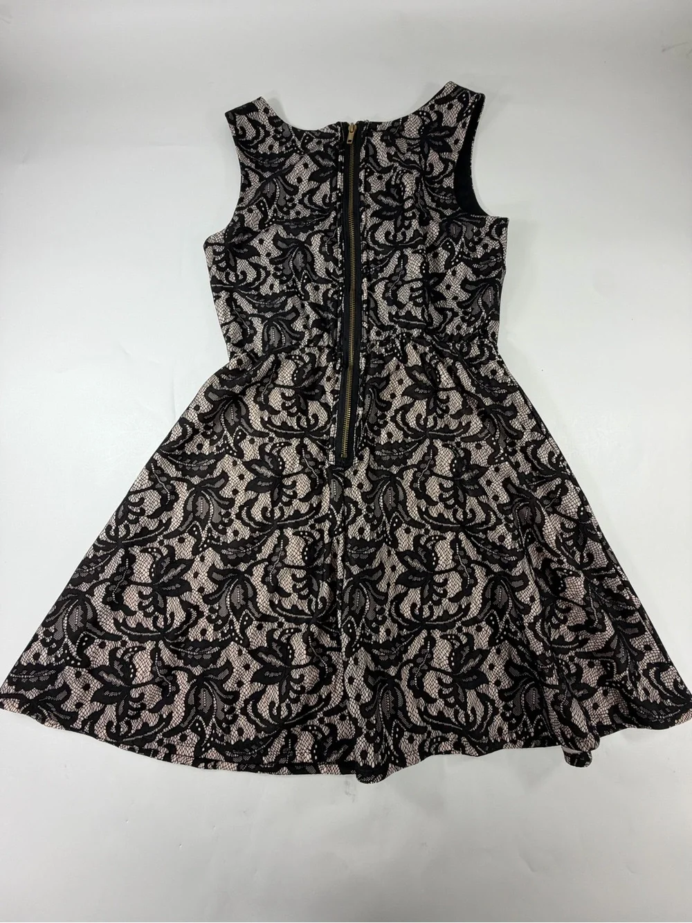 Heart & Soul Black Nude Lace Fit Flare Skater Mini Dress S